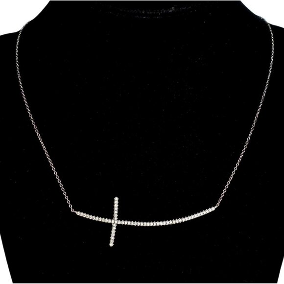 New Tocara Sterling Silver Necklace Sideways Cross DiAmi Crystals Pendant Emma